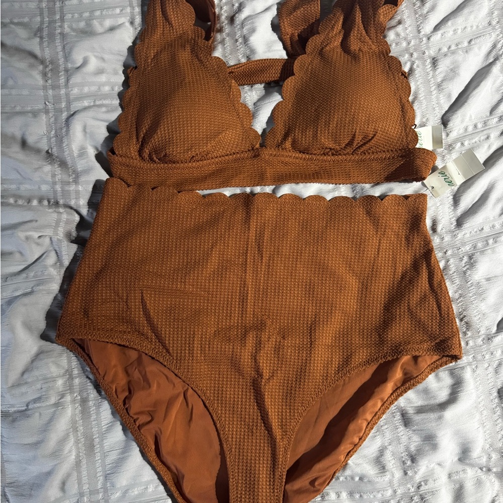 Brown Scalloped Bikini Set